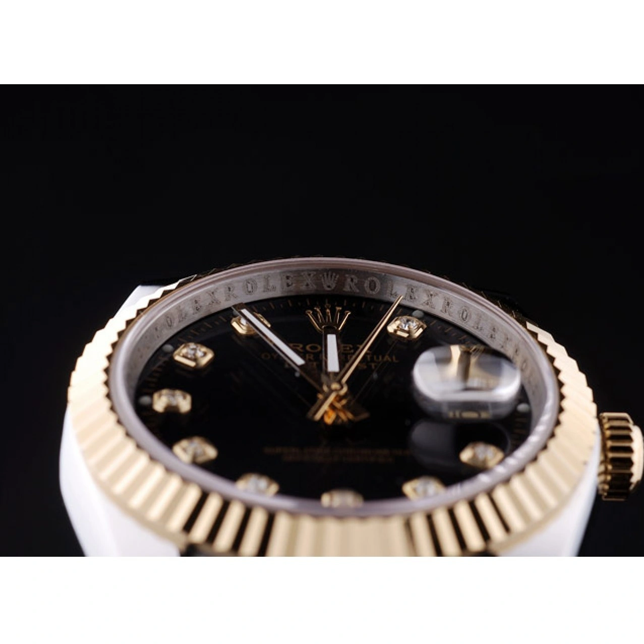AAA Replica Watches Rolex Datejust Black Diamonds Dial Bezel Ribbed 7453 1013